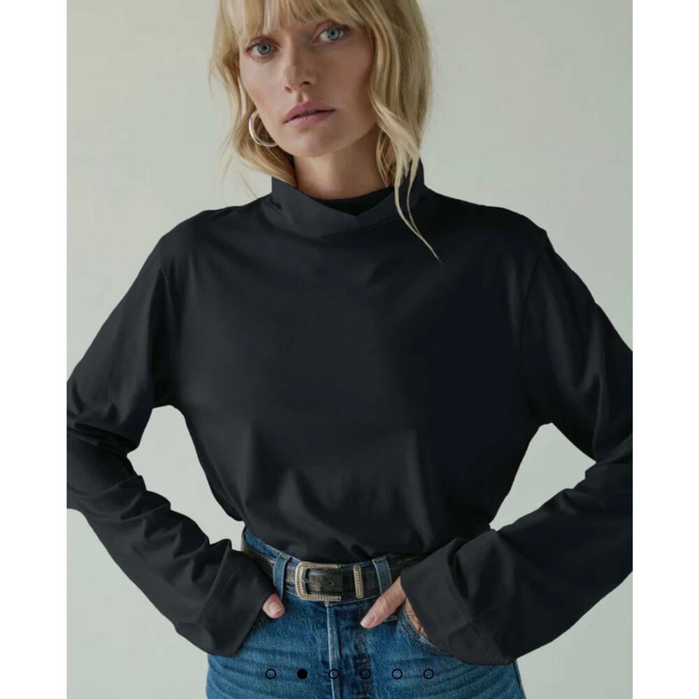 NWT Nation Black Turtleneck Pima Cotton Long Sleeve Size Medium